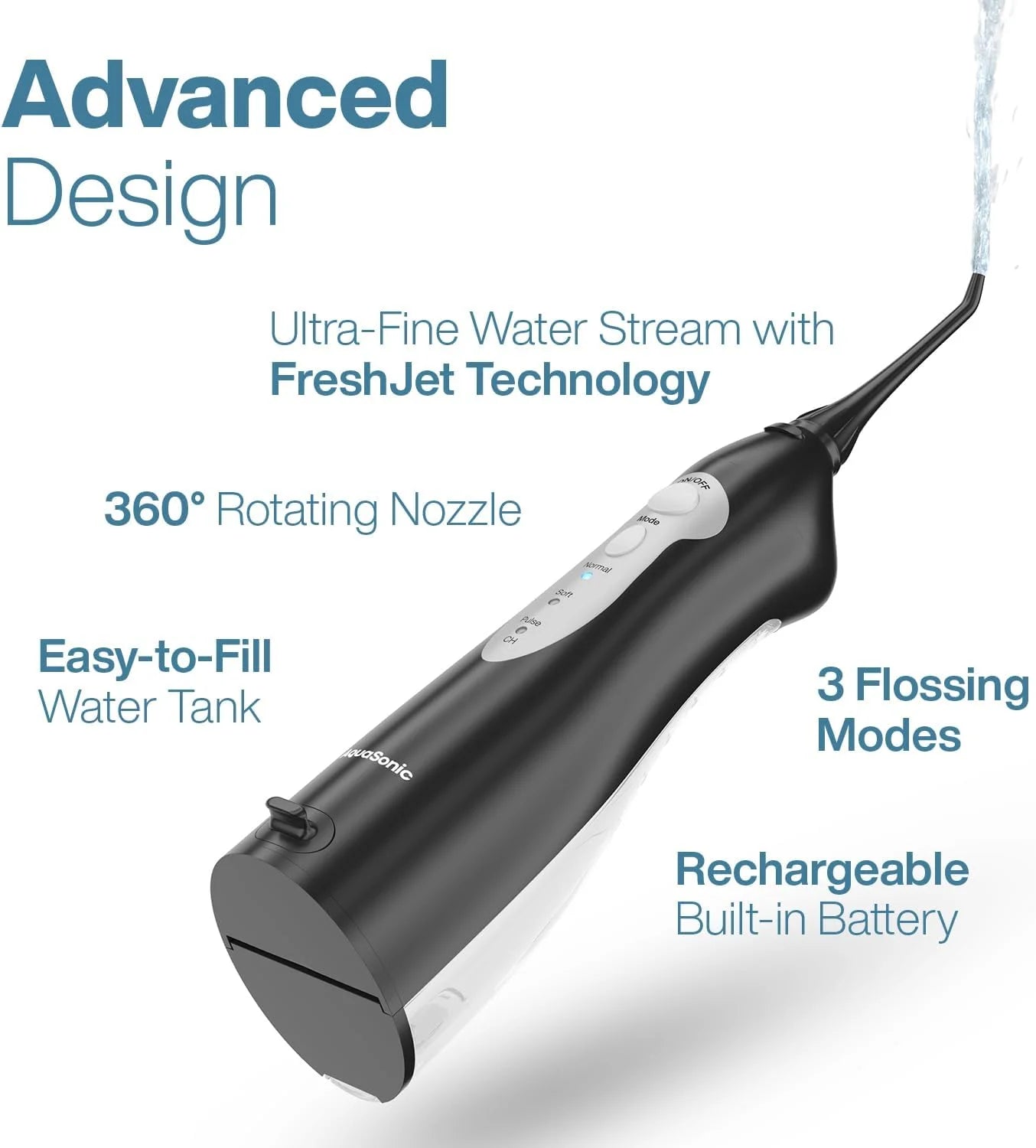 Lightweight Cordless Water Flosser Set, Rechargeable Portable Oral Irrigator, Dental Teeth Cleaner 4 Tips, 3 Modes, Waterproof - Black