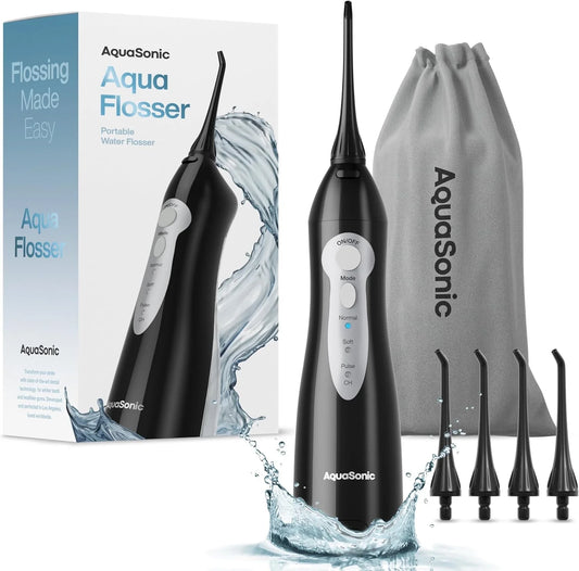 Lightweight Cordless Water Flosser Set, Rechargeable Portable Oral Irrigator, Dental Teeth Cleaner 4 Tips, 3 Modes, Waterproof - Black